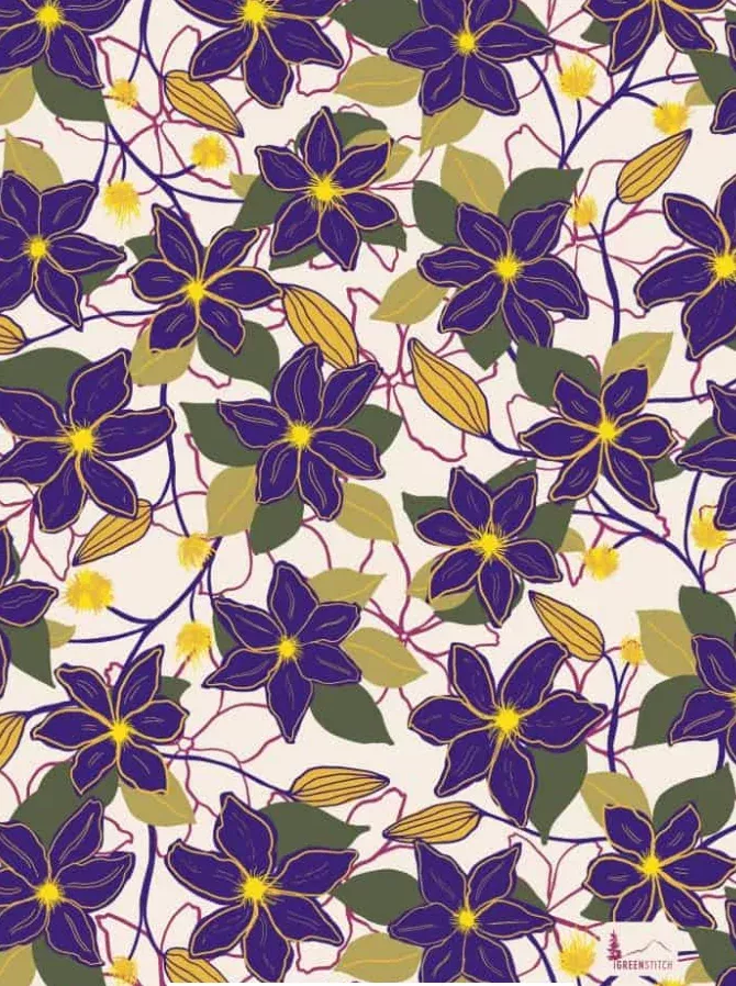 Blue Clematis Tea Towel by Greenstitch