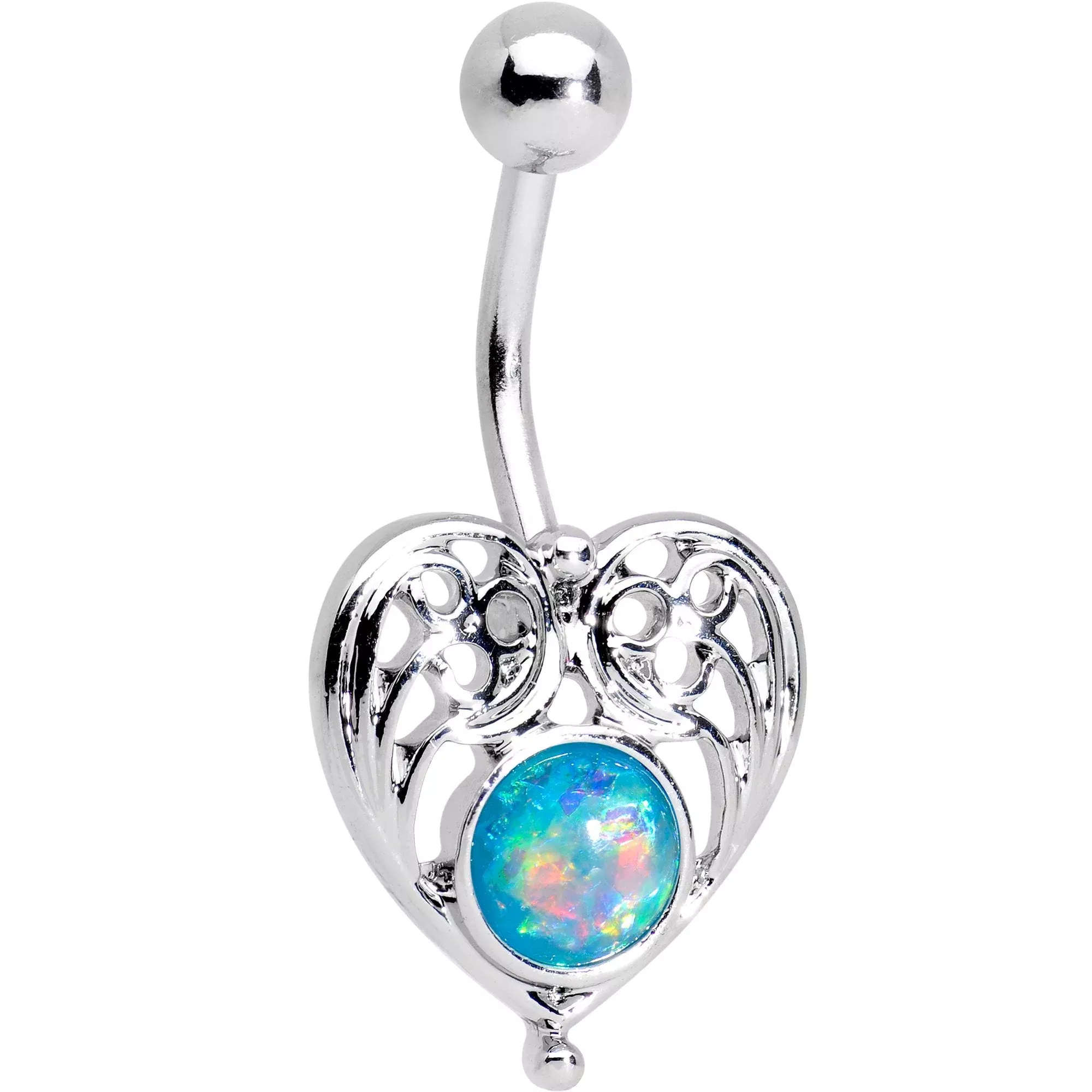 Blue Faux Opal Heavenly Heart Belly Ring
