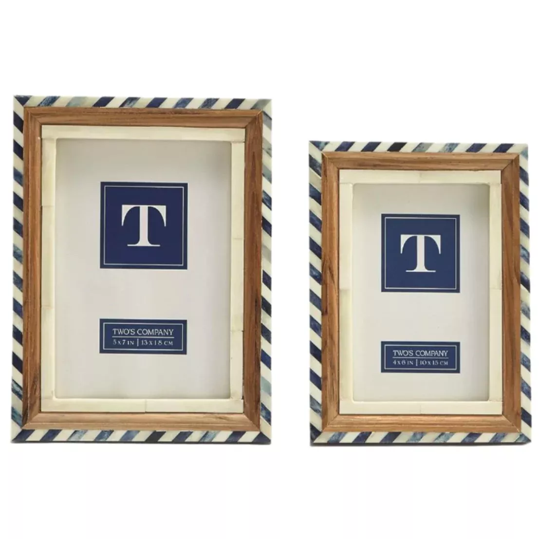 Blue & White Stripe Wood/Bone Photo Frame