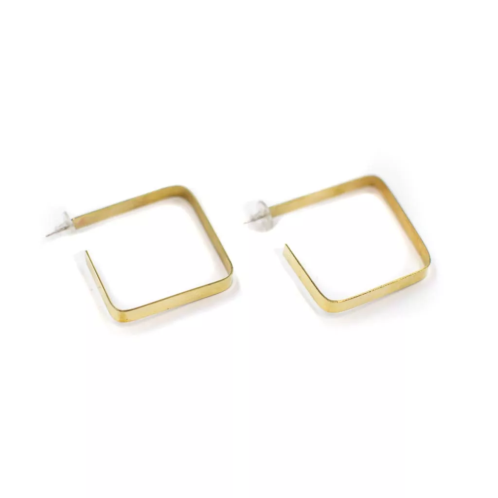 Brass Square Hoop by Tiny Asteroid Jewelry