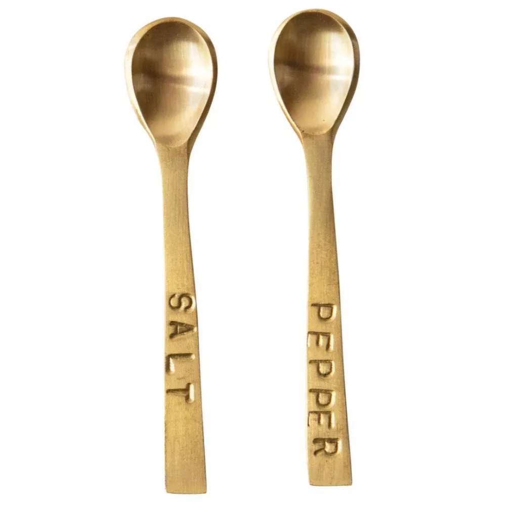 Brass Stamped Salt & Pepper Seasoning Spoons - 2 pc.