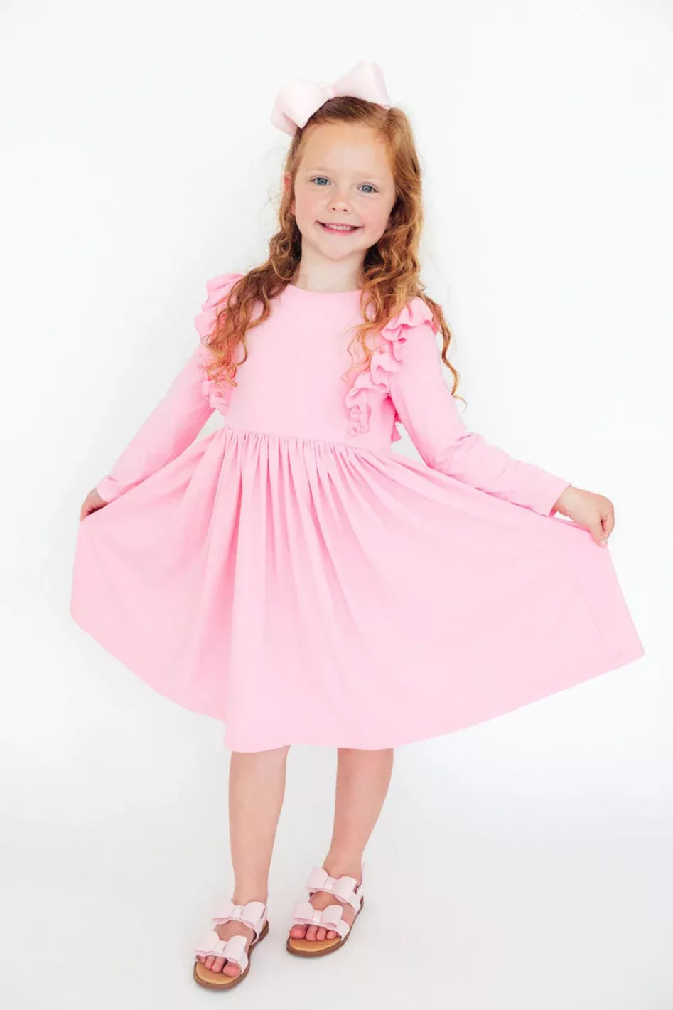 Bubblegum Pink L /S Ruffle Twirl Dress