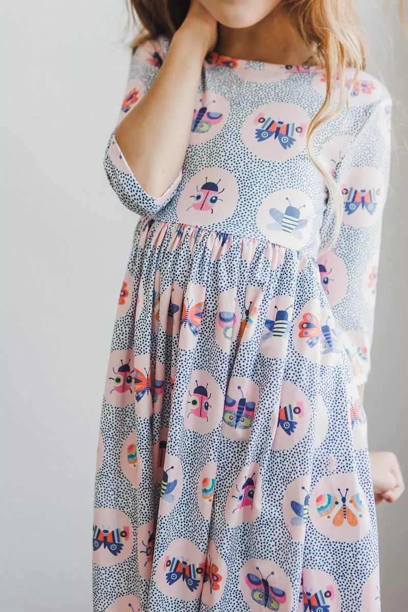 Butterfly Effect 3 /4 Sleeve Pocket Twirl Dress