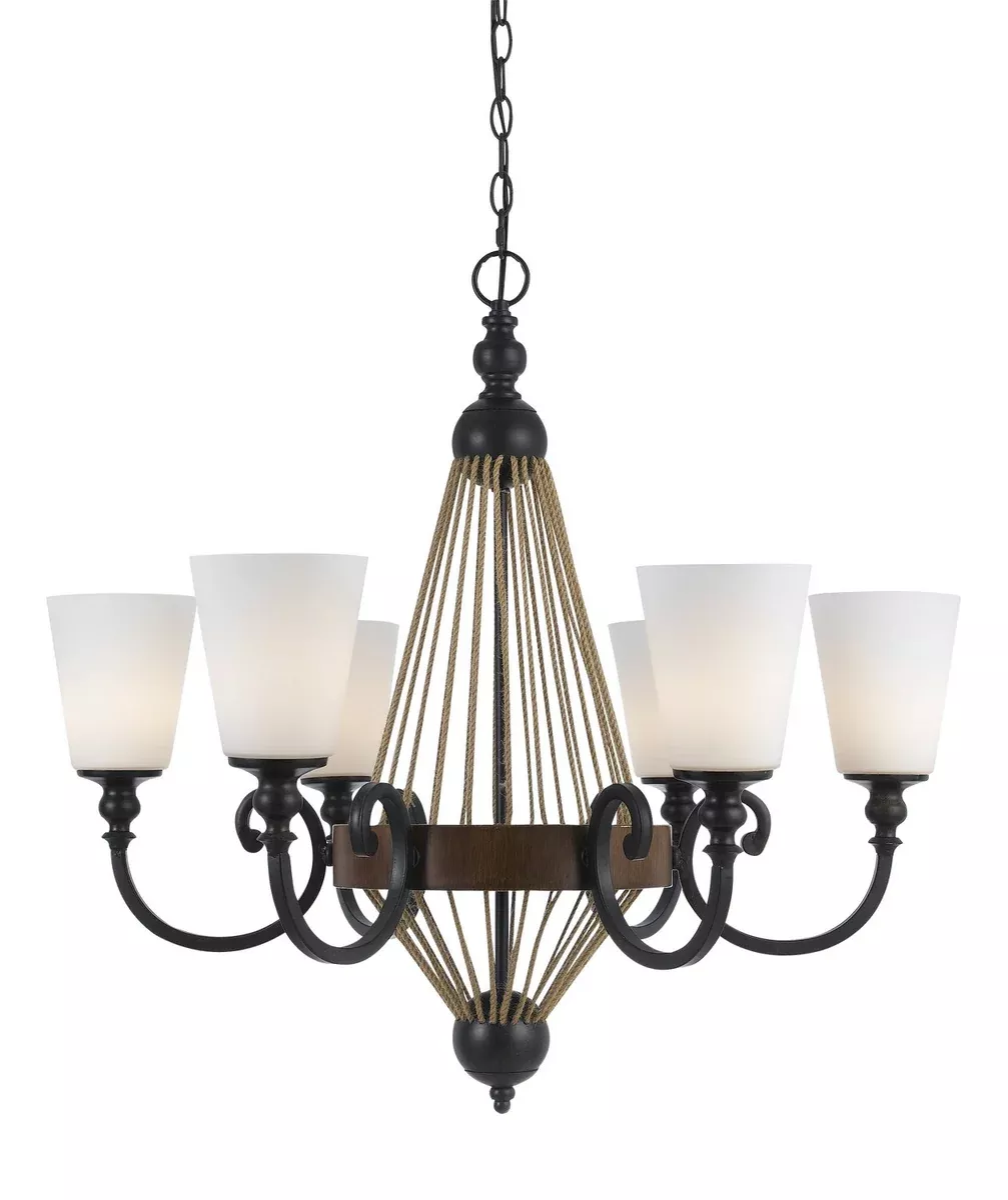 Cal Lighting FX-3563/6 Transitional Six Light Chandelier from Monticello Collection in Bronze/Dark Finish, 30.00 inches, Brown