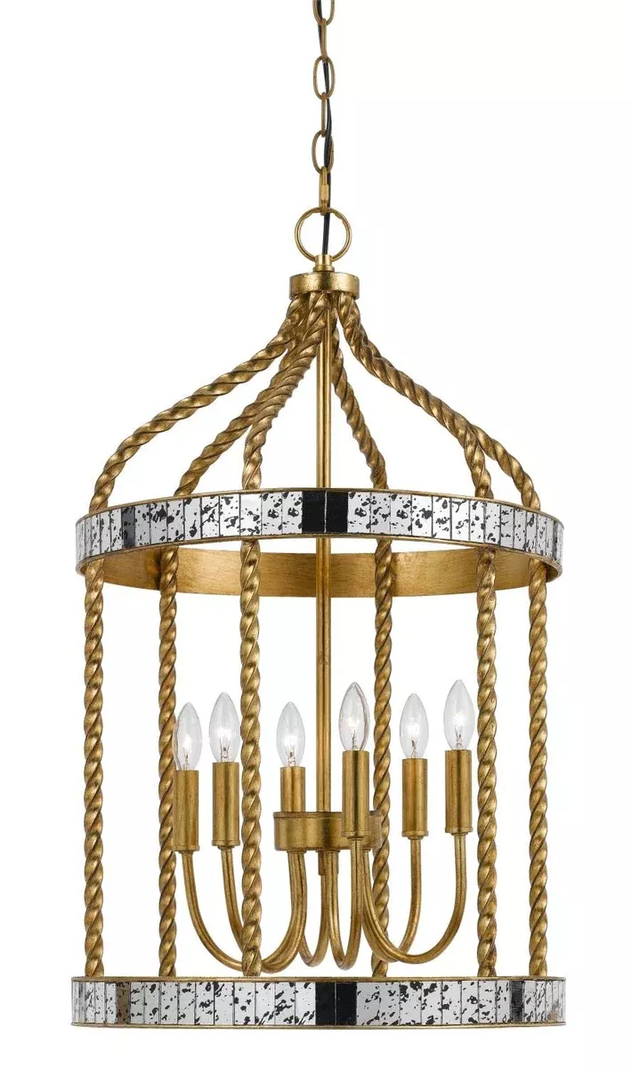 Cal Lighting FX-3599-6 Transitional Six Light Pendant from Glenwood Collection in Gold, Champ, Gld Leaf Finish, 16.00 inches