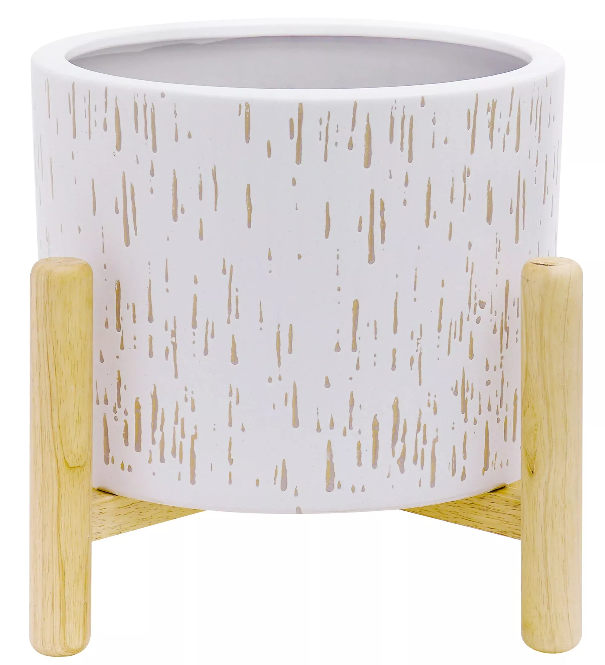 Ceramic and Wood Planter & Stand Set