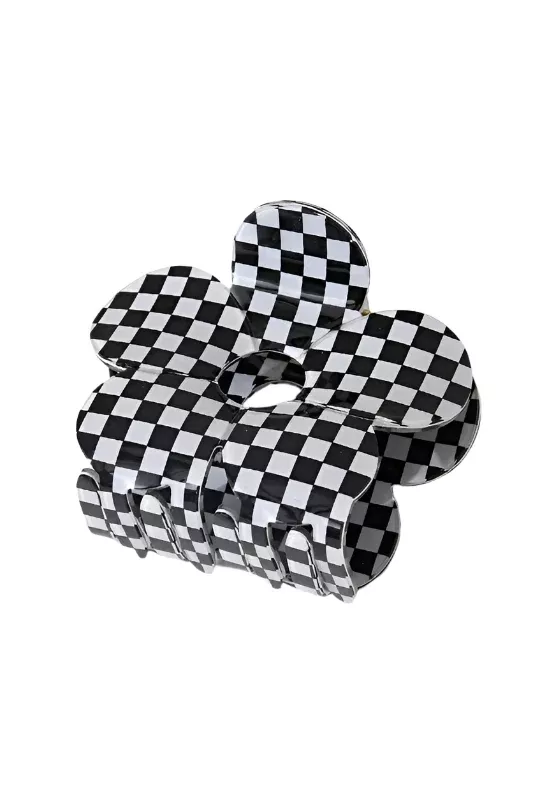 Checkerboard Flower Claw Clip