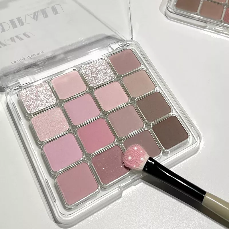 Checkered 16-Color Pinkish-Brown Melon Matte Pearlescent Sequined Eyeshadow Palette