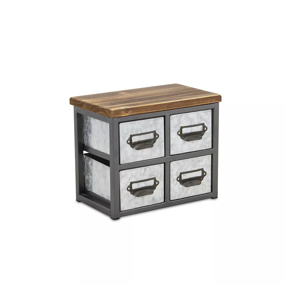 Cheung's 4627 Galvanized 4 Drawer Vertical Organizer With Label Scoop Handle/Metal Frame & Wood Top| Short