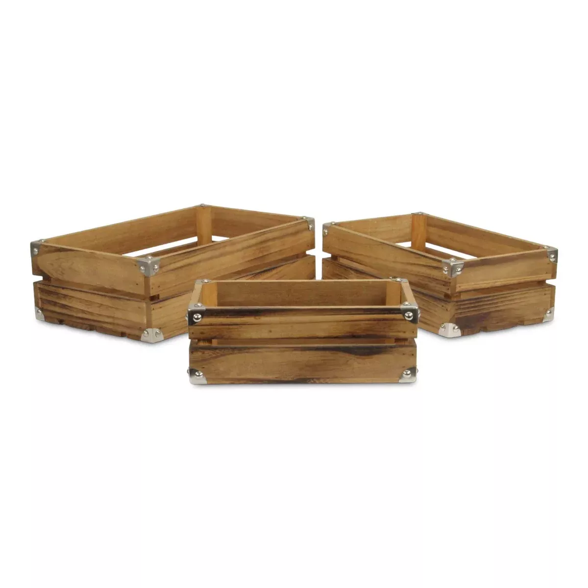 Cheung's Rustic Farmstead Dark Brown Studded Rectangular Wood Crate Set (4832A-3)