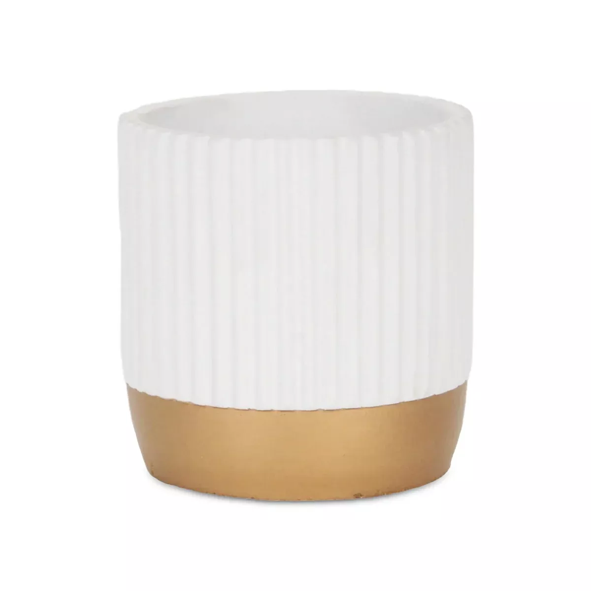 Cheungs Aurone Round Ridged Ceramic Pot with Gold Finished Base - Large - White