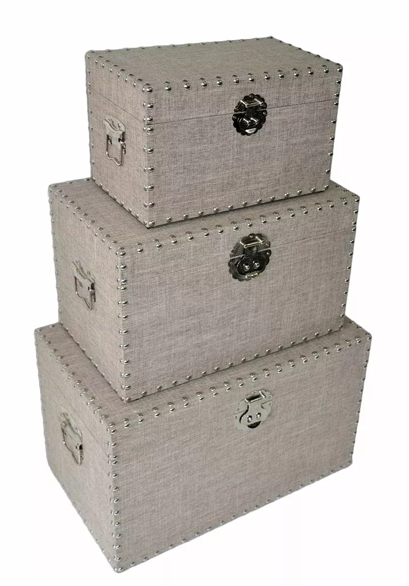 Cheungs FP-3855-3 Linen Trunk with Metal Studs - Set of 3