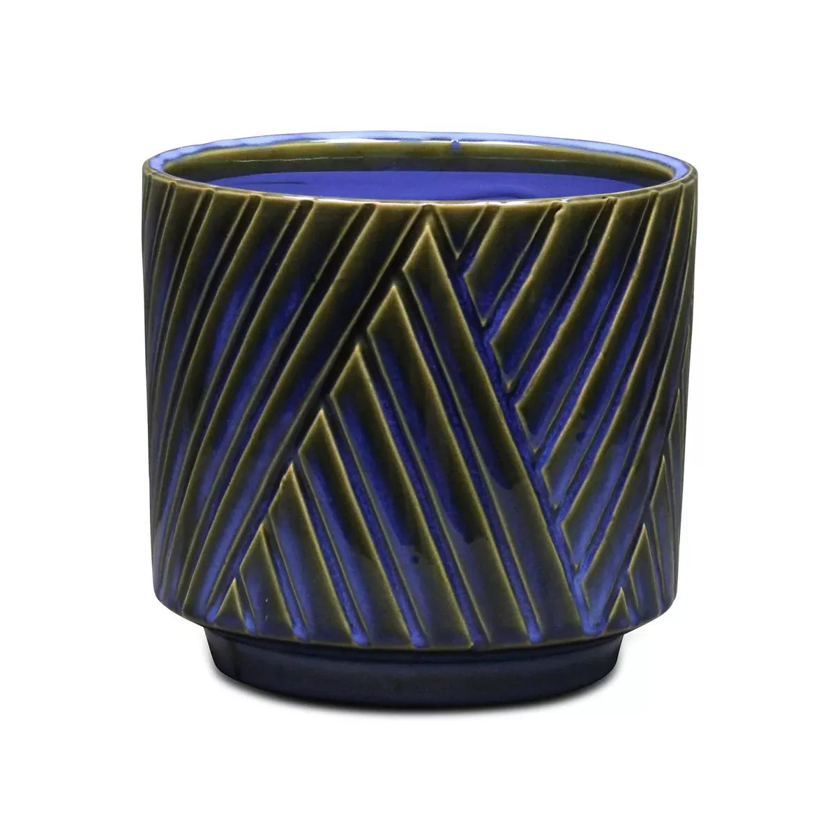 Cheungs Parlora Crossed Diagonal Pattern Straight Side Ceramic Pot - Blue