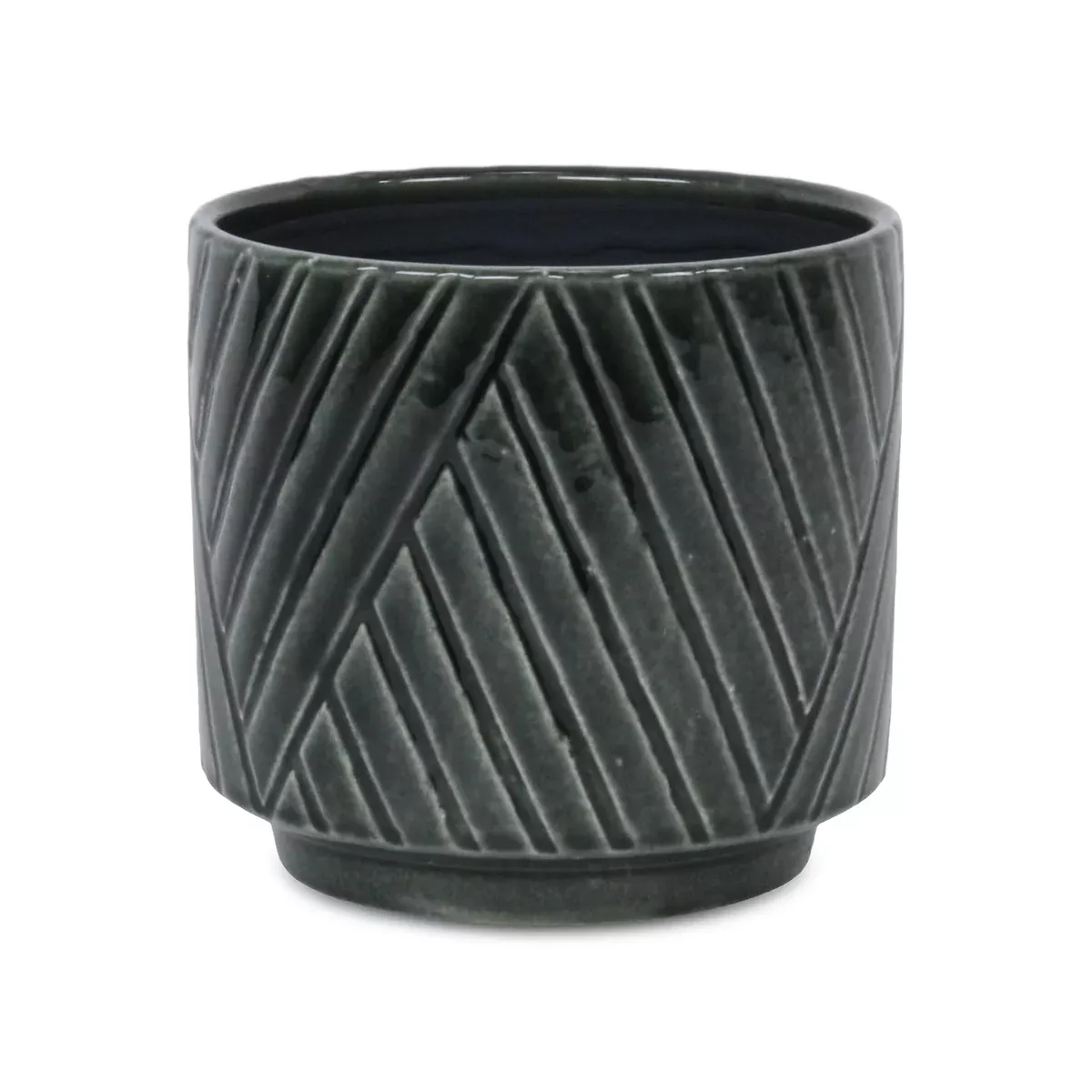 Cheungs Parlora Crossed Diagonal Pattern Straight Side Ceramic Pot - Large - Dark Gray