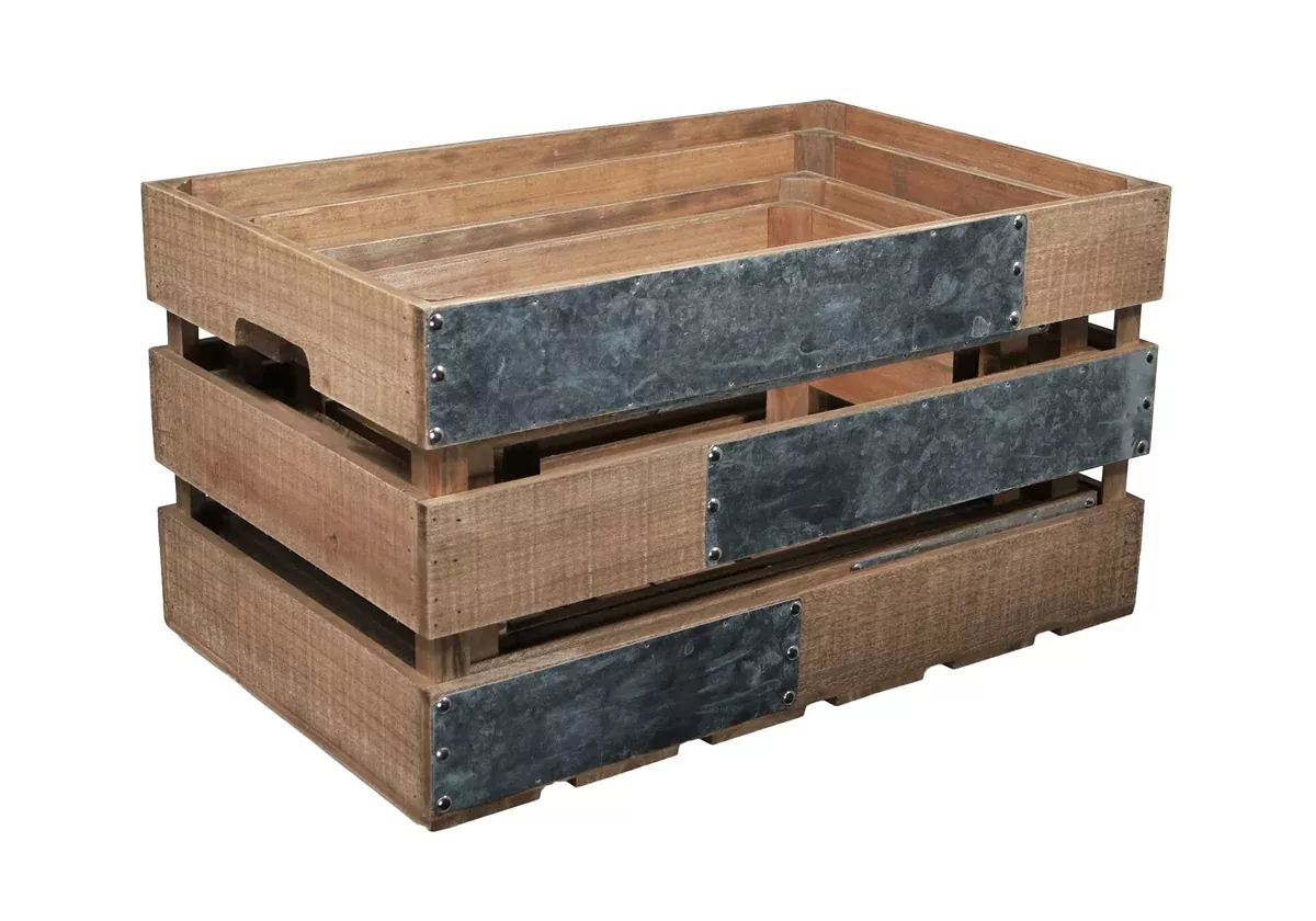 Cheungs Set of 4 Natural Brown Metal Accent and Studs Storage Crate