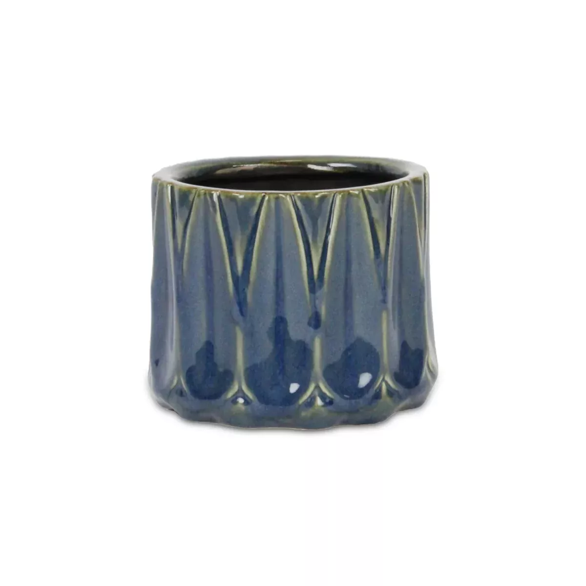Cheungs Tasselea Geometric Themed Round Ceramic Pot- Small - Blue