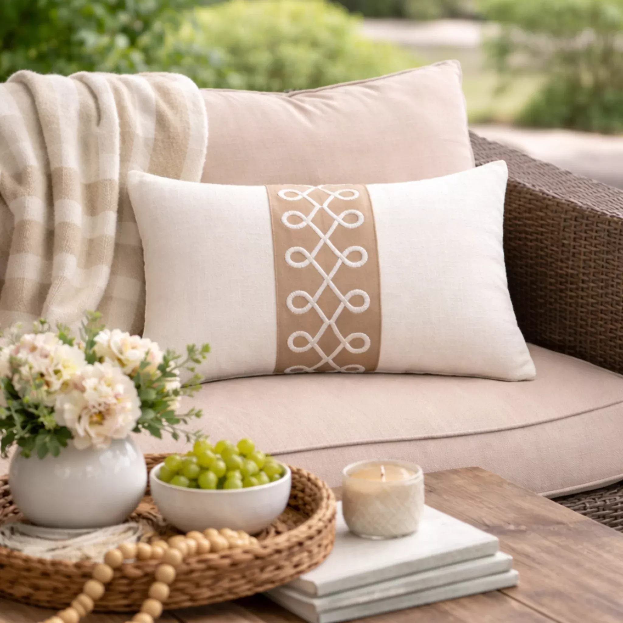 Classic Ribbon Trim Lumbar Pillow