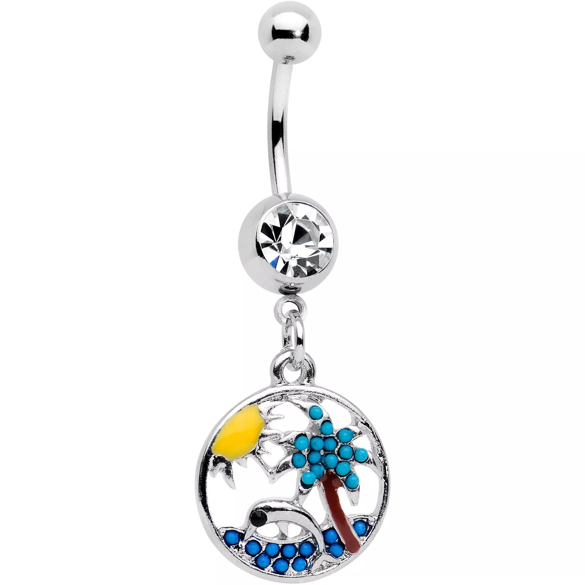 Clear Gem Tropical Paradise Dolphin Dangle Belly Ring