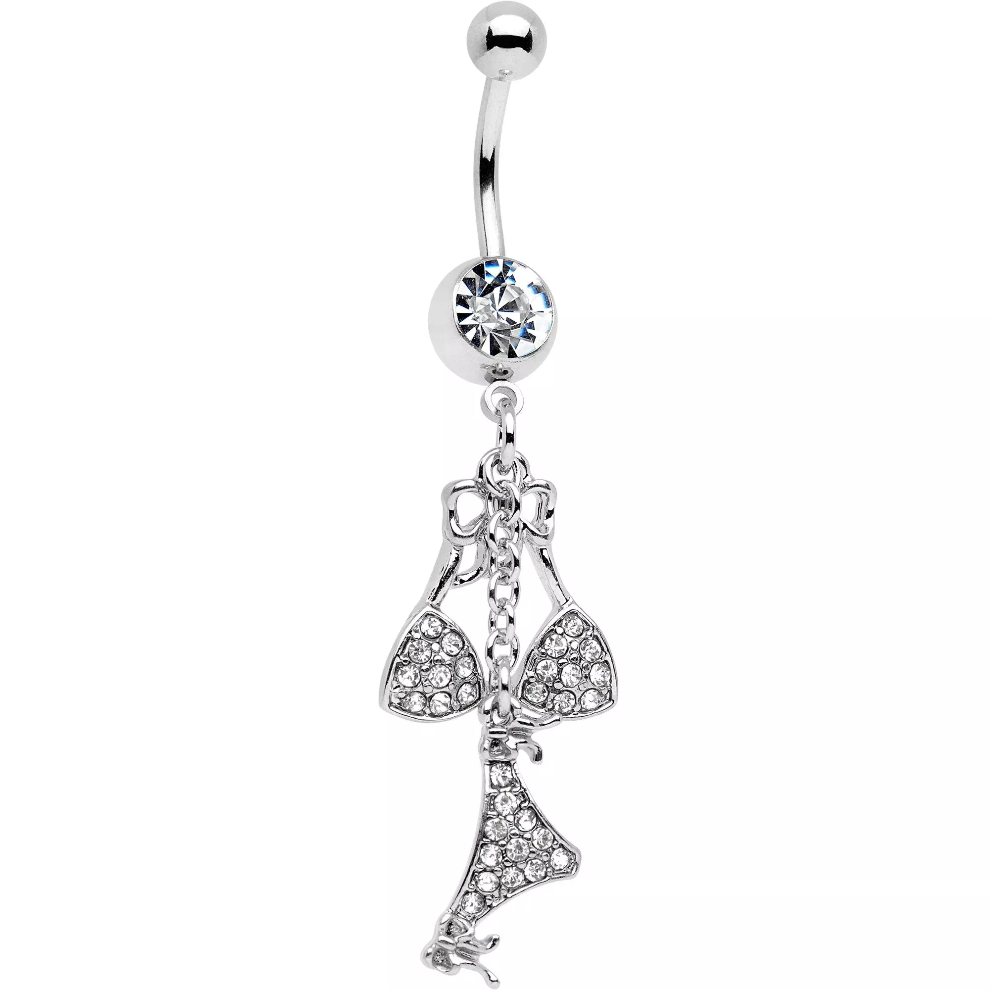 Clear Gem Unraveled Bow Dangle Belly Ring
