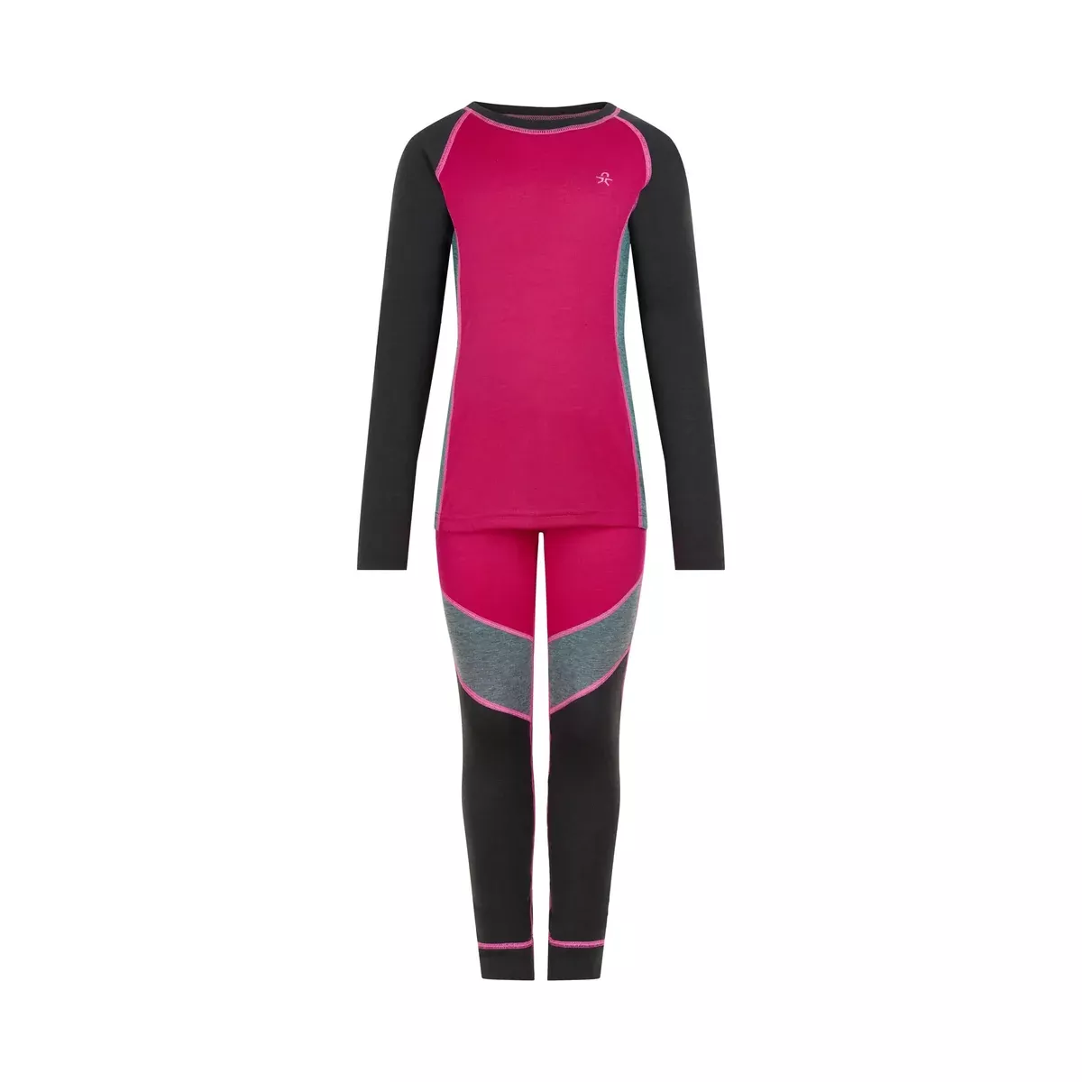 Colorblock Base Layer Ski Unders Set: Pink Peacock