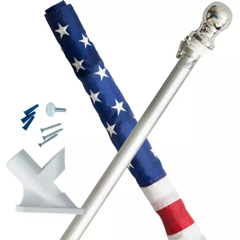 Complete Nylon American Flag & Angle-Mount Aluminum Spin Flagpole Kit - 5'