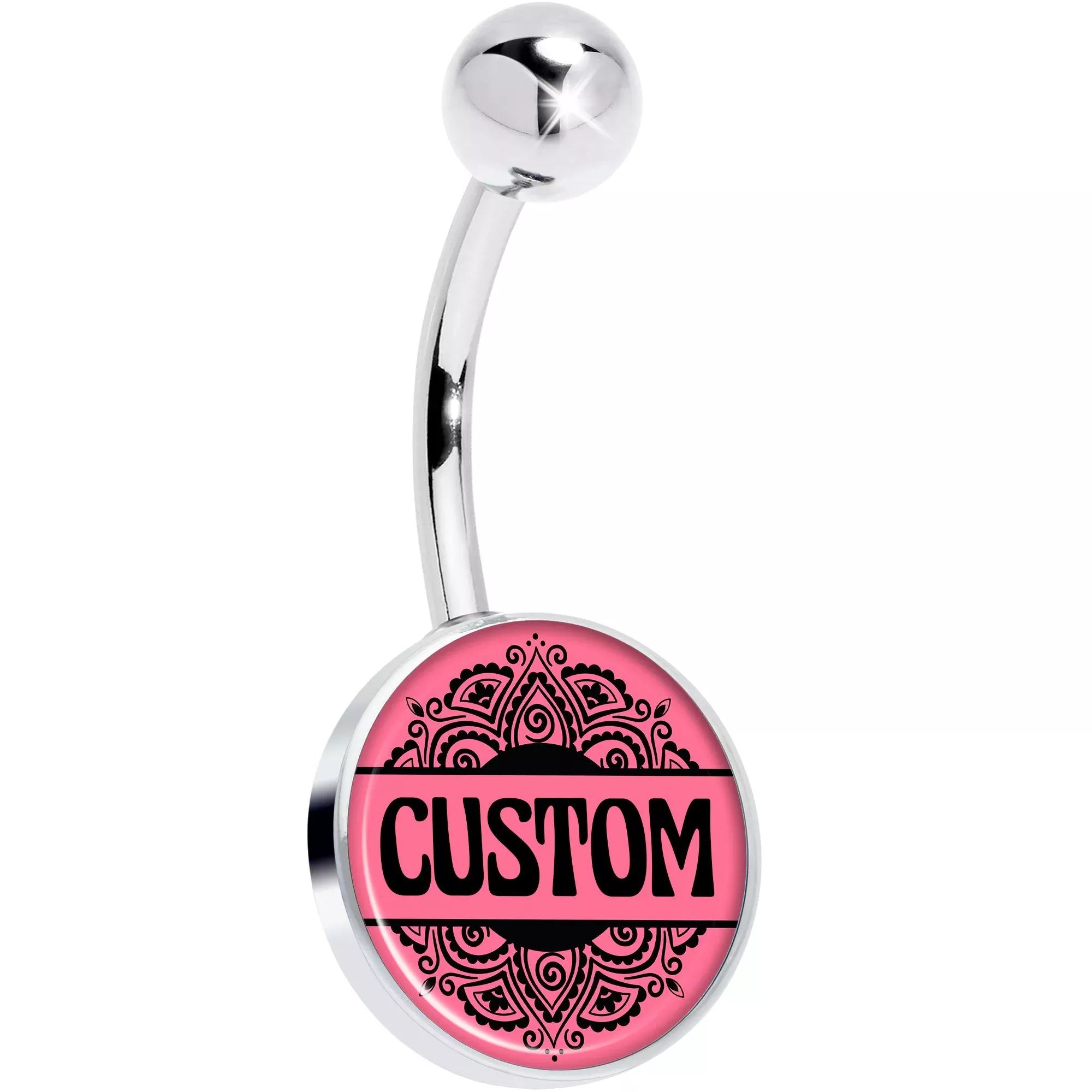 Custom Pink Mandala Personalized Name Belly Ring