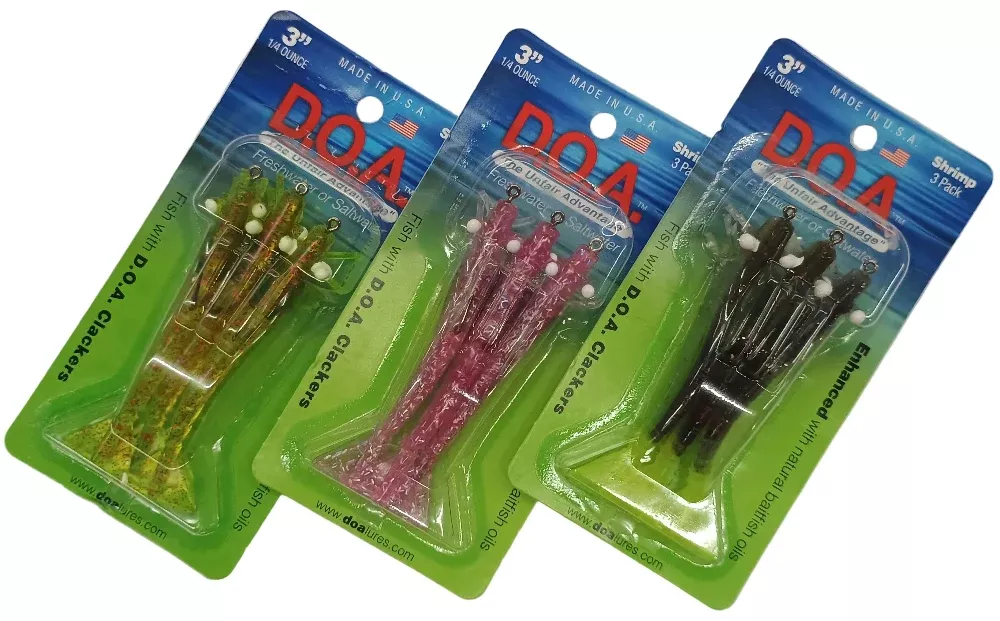 D.O.A. Pre-Rigged 3" Shrimp Scented Soft Lures - 3 pc.