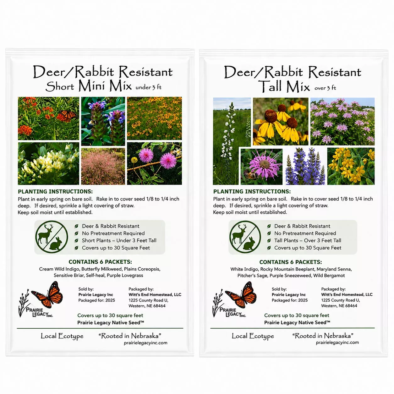 Deer & Rabbit Resistent Wildflower Bundle | Tall & Short Mini Mixes | Prairie Legacy Inc.