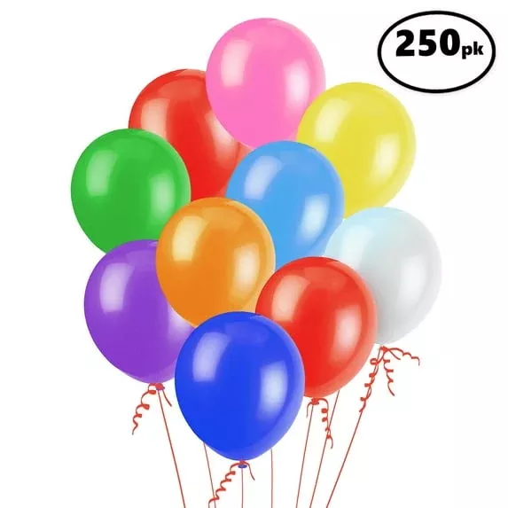 DG Sports 12" Assorted Color Latex Balloons – 250 Count Pack