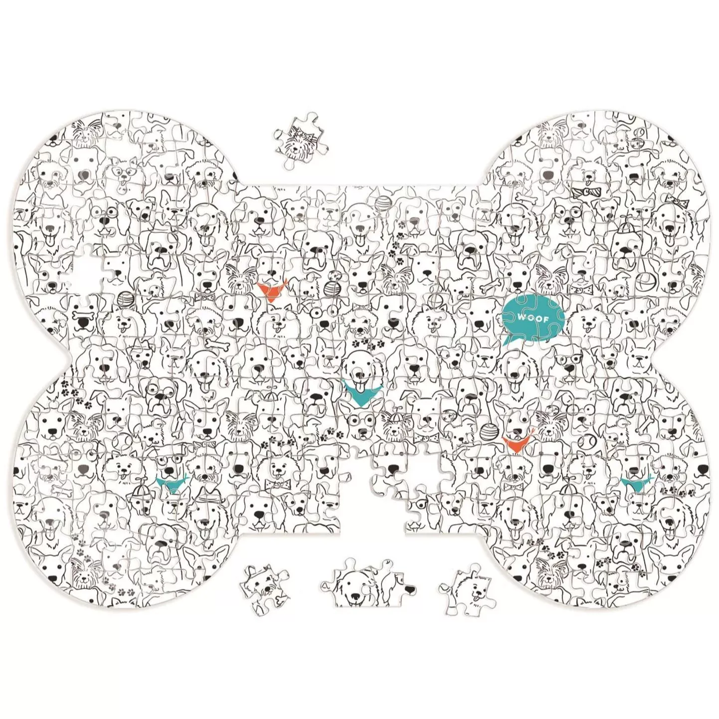 "Dog Crew" Bone-Shaped Jigsaw Puzzle - 1000 pc.
