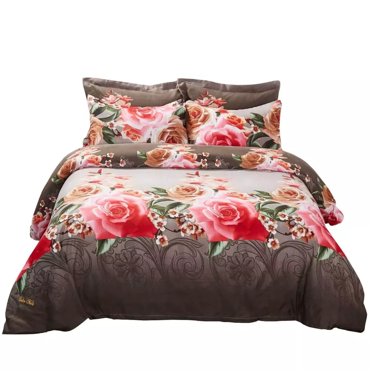 Dolce Mela DM708Q Duvet Cover Set, Queen, Brown Red