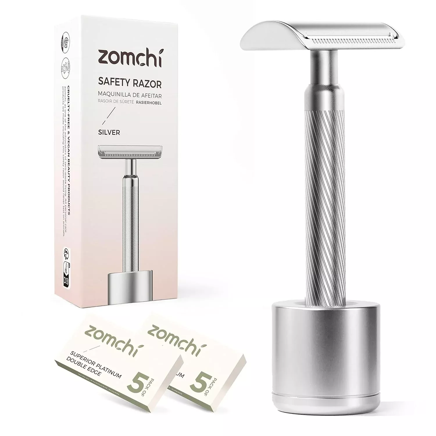 Double Edge Safety Razor with Stand, Durable, Long-Lasting Stainless Steel Construction