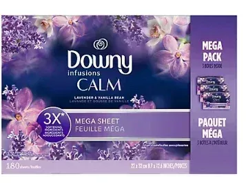 Downy Infusions Calm Mega Dryer Sheets, Lavender and Vanilla Bean, 180 ct.