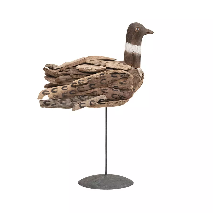 Driftwood Bird on Metal Stand - 17.5"
