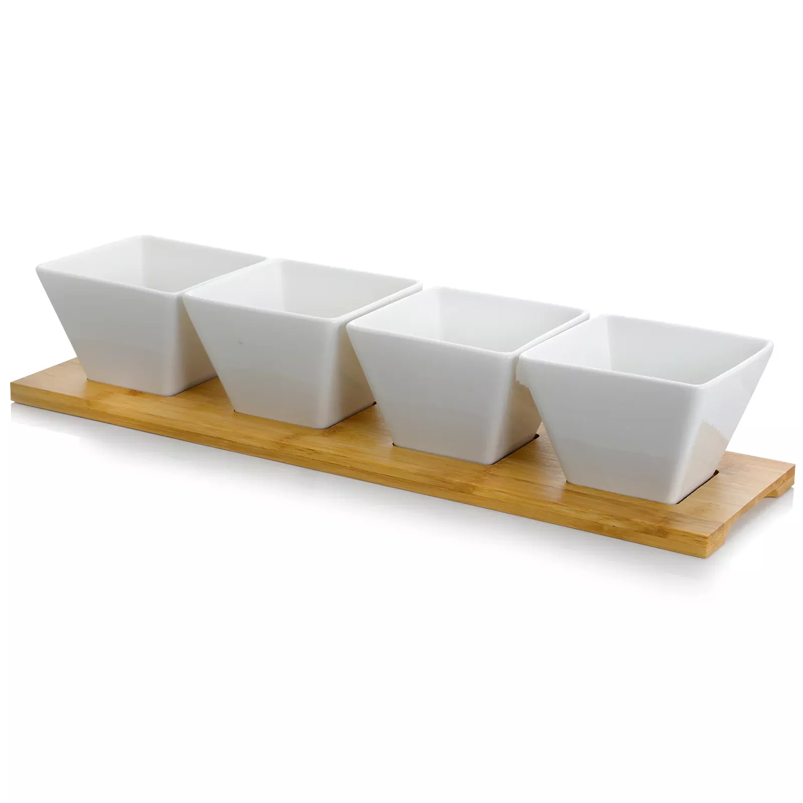 Elama SignatureModern 5pc Appetizer and Condiment Server with 4Serving Dishes and a Bamboo Serving Black