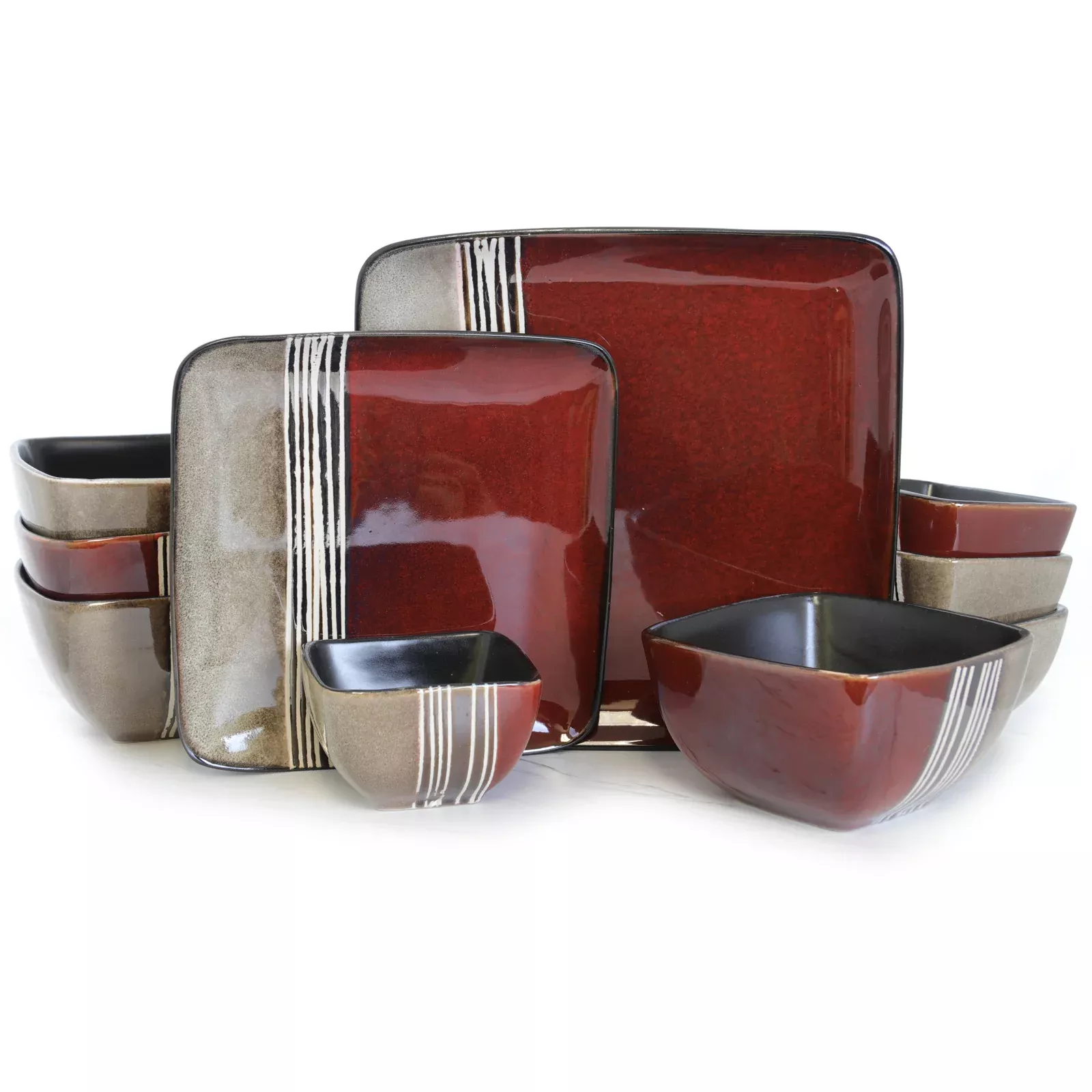ElamaDowntown Loft 16 Piece Double Bowl Stoneware Dinnerware Set with Service for 4
