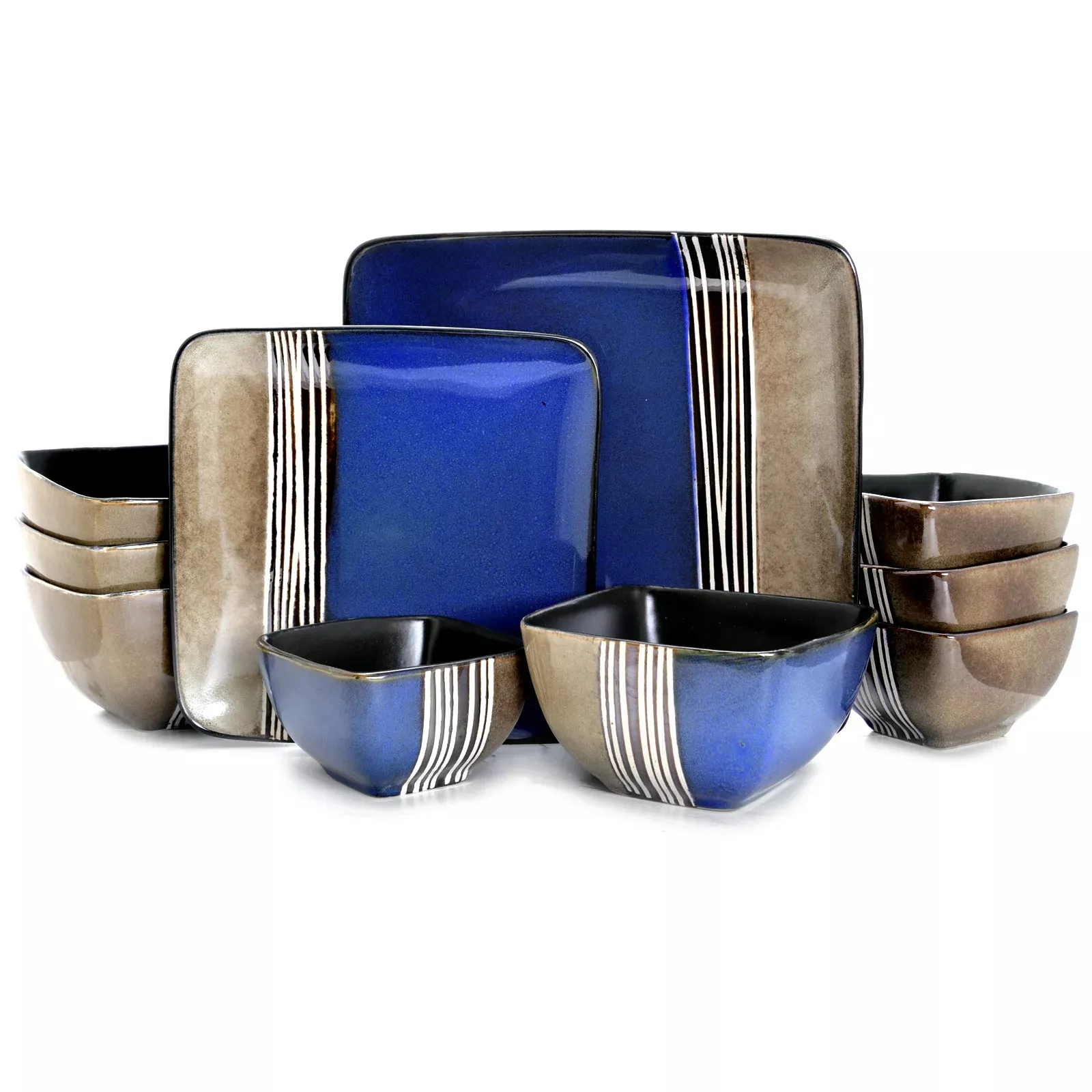 ElamaUptown Loft 16 Piece Double Bowl Stoneware Dinnerware Set with Service for 4