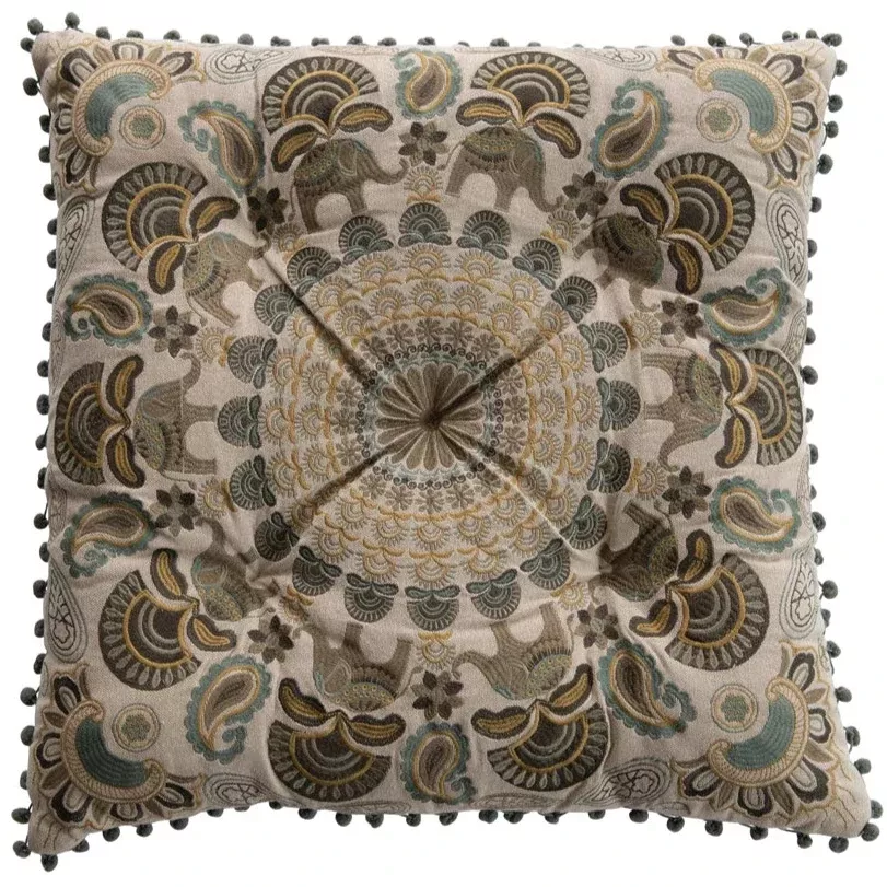 Embroidered Elephants & Pom-Poms Throw Pillow - 24" x 24"