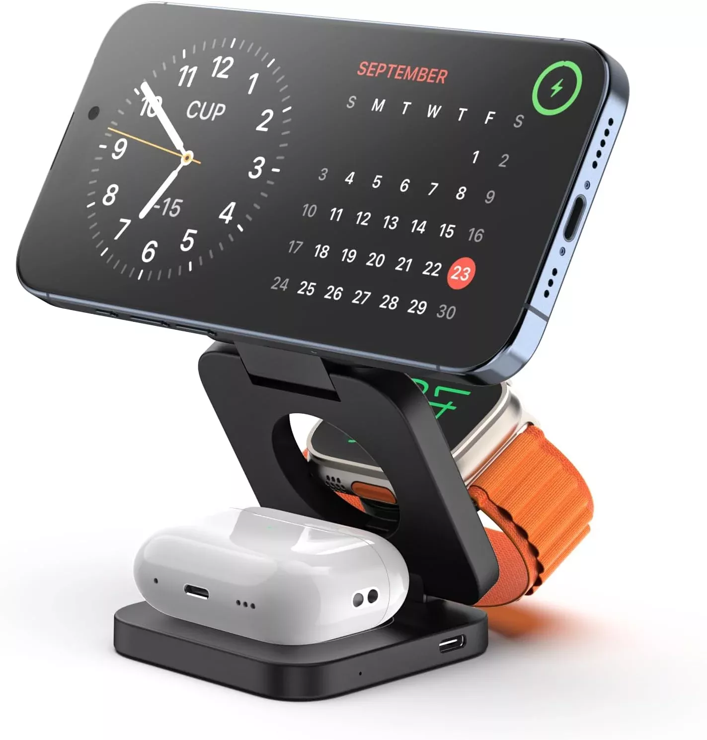 Fast Wireless Charger, Magnetic Foldable 3 in 1 Charging Station for iPhone, Apple Watch and Airpods3 /2 /Pro-Black
