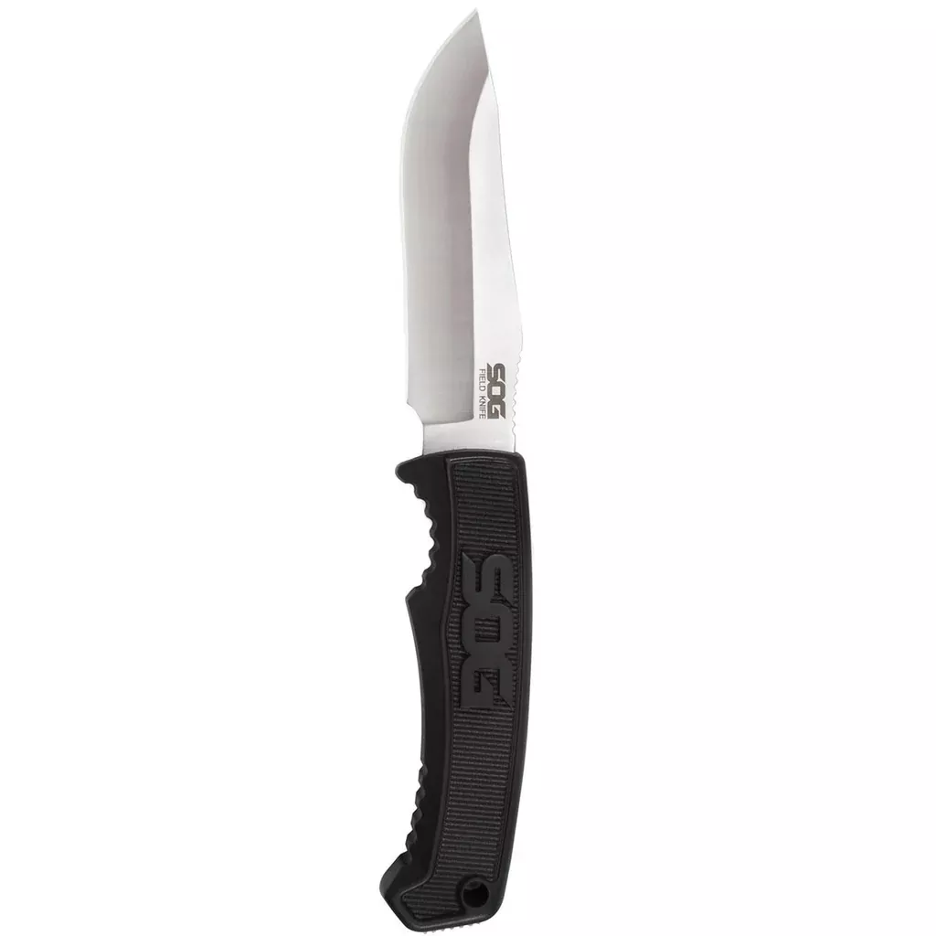 Field Knife Fixed 4" Satin Plain Clip Point Blade Thermoplastic Rubber Handles Grn Sheath