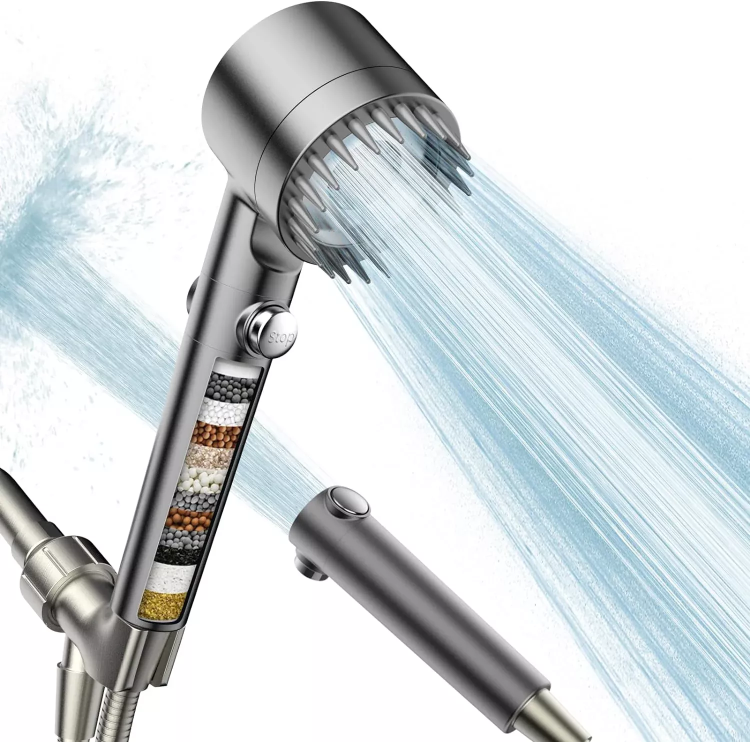Filtered Shower Head, High Pressure Water Flow and Multiple Spray Modes Shower Head with Filter and ON /OFF Switch for Pets Bath