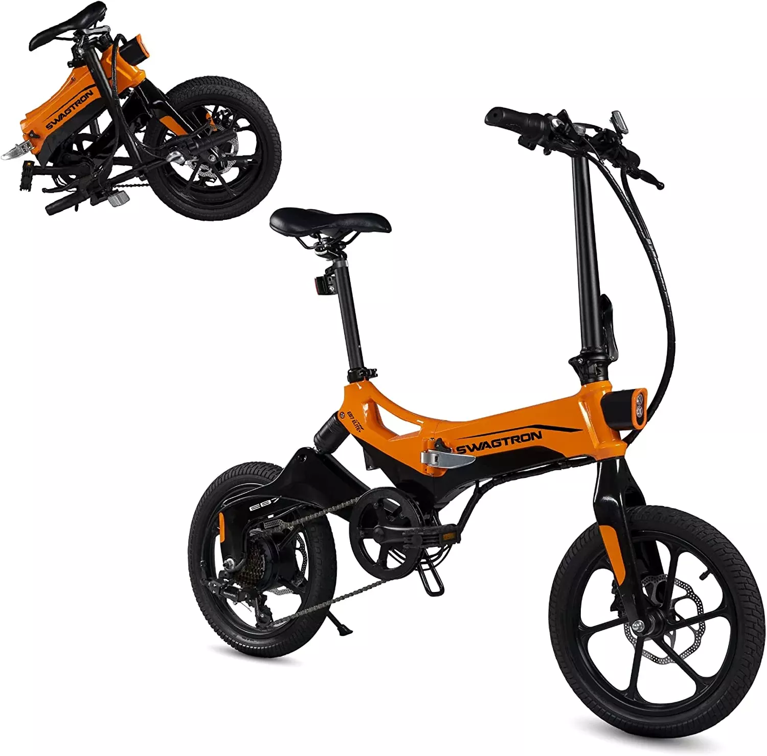 Folding Electric Bike with Removable Battery, Orange /Black, 16