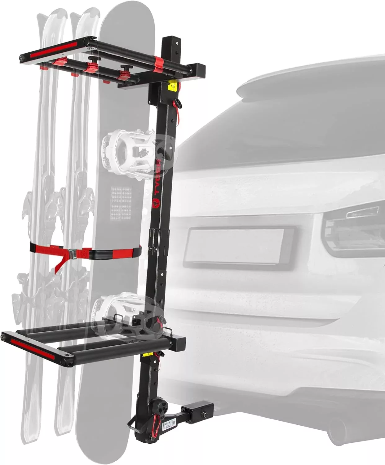 Folding Hitch-Mounted Ski or Snowboard Rack Fits 2