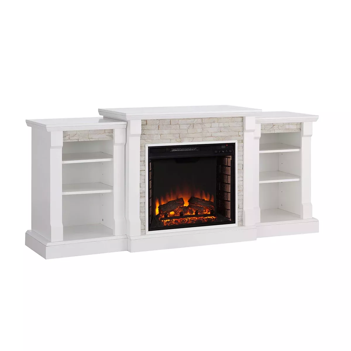 Gallatin Simulated Stone Electric Fireplace w/ Bookcases