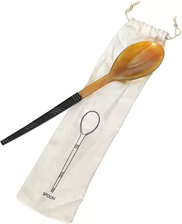 Genuine Carved Horn Serving Spoon - 10"