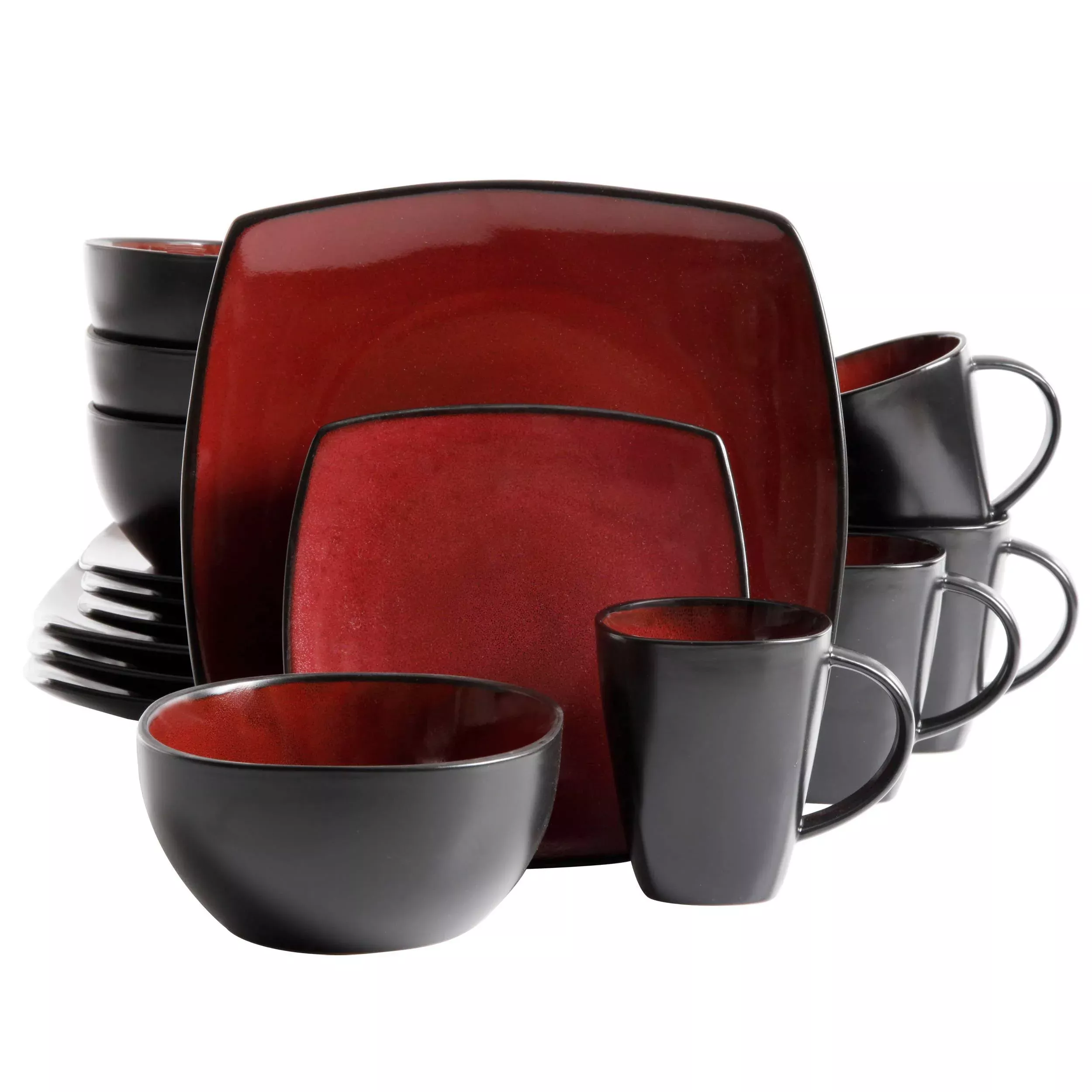 Gibson EliteSoho Lounge Square 16-Piece Dinnerware Set,Red