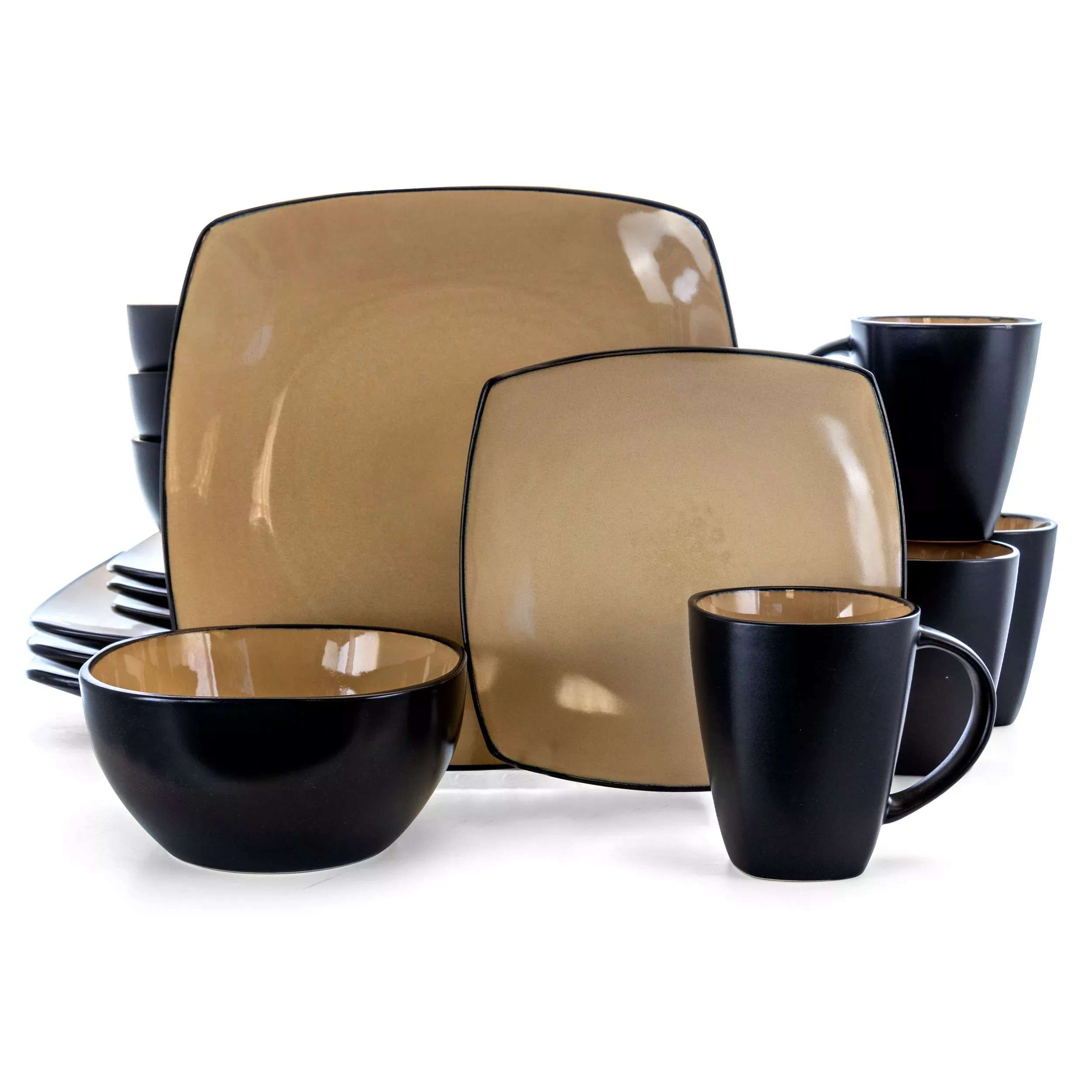 Gibson Home Soho Lounge 16 pc Dinnerware, Taupe Square Shape (Service for 4)