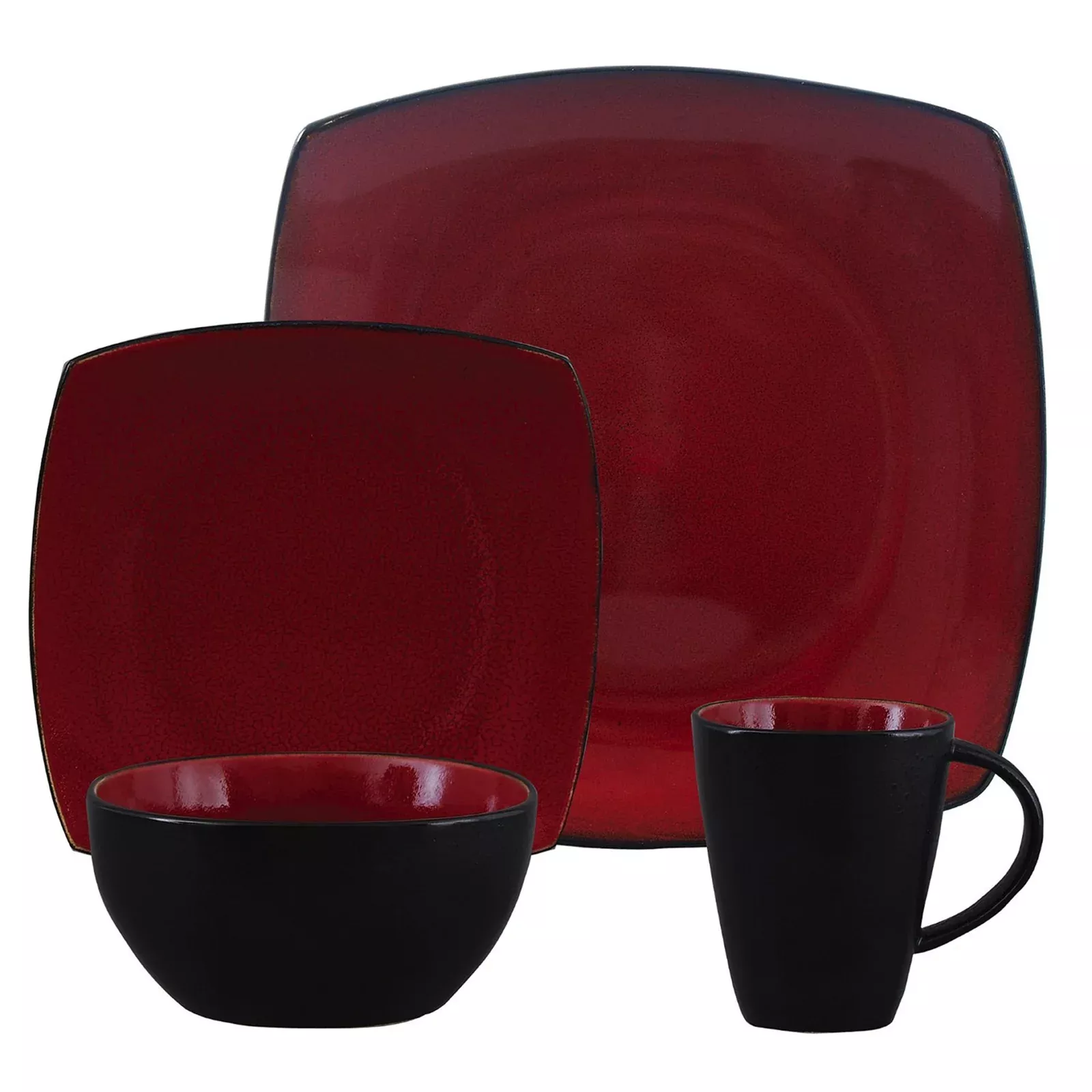GibsonSoho Lounge 16 Piece Square Stoneware Dinnerware Set in Red and Black