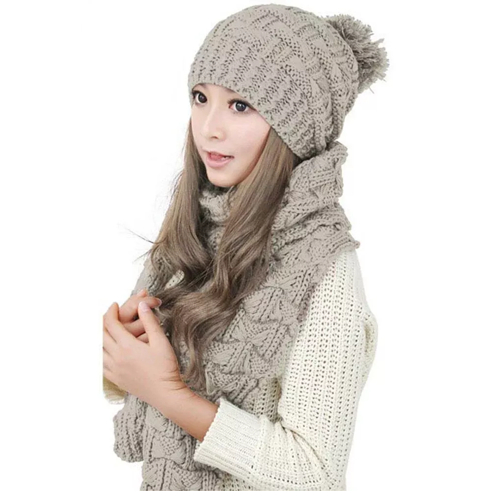 Gift Set - Eco friendly Winter Warm Knitted Beanie Scarf Set