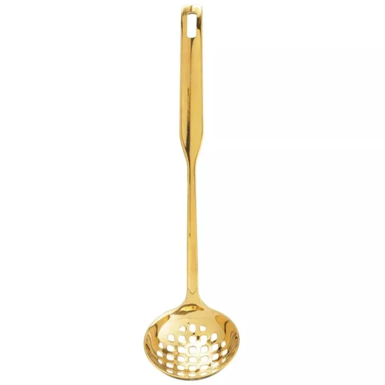 Gold Electroplated Stainless Steel Slotted Ladle - 10.25"